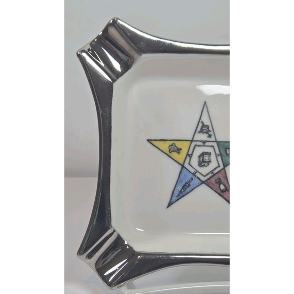 VTG Masonic OES Order of The Eastern Star Ceramic Ashtray W/Silver Trim Signed - Picture 3 of 7